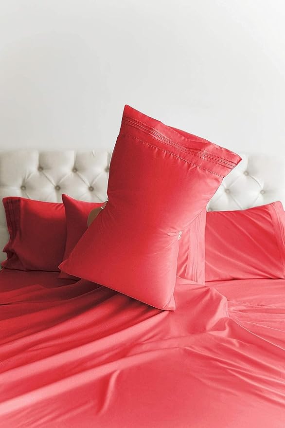 Split King 7 Piece Sheet Set - Comfy Breathable & Cooling - Ultra-Soft Hotel Luxury Bedding Set with 8-16 Inch Deep Pockets - 1 Flat & 2 Fitted Sheet & 4 Pillowcases - Wrinkle Free & Easy Care - Red