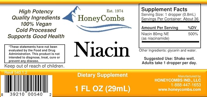 Vitamine B3-Niacine 80 mg Équivalent Niacine Gouttes – Gouttes de Niacine Liquide Vitamine B – Supplément de Niacine Sans Alcool, Sans OGM 30ml