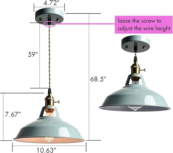 CLAXY Modern Pendant Light Kitchening Hanging Light Fixture Sea Blue Dome Shade with Adjustable Height Pendant with Switch for Bar Loft Bedroom Dining Restaurant