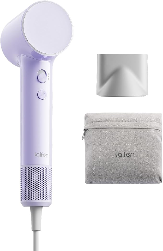 Laifen Air Hair Dryer, Lightweight and Palm-Sized Compact, 15× High-Speed Drying with 110, 000 RPM Powerful Motor, Smart Temperature Control, 200 Million Negative Ions, 5 Modes & 2 Airspeeds, Purple