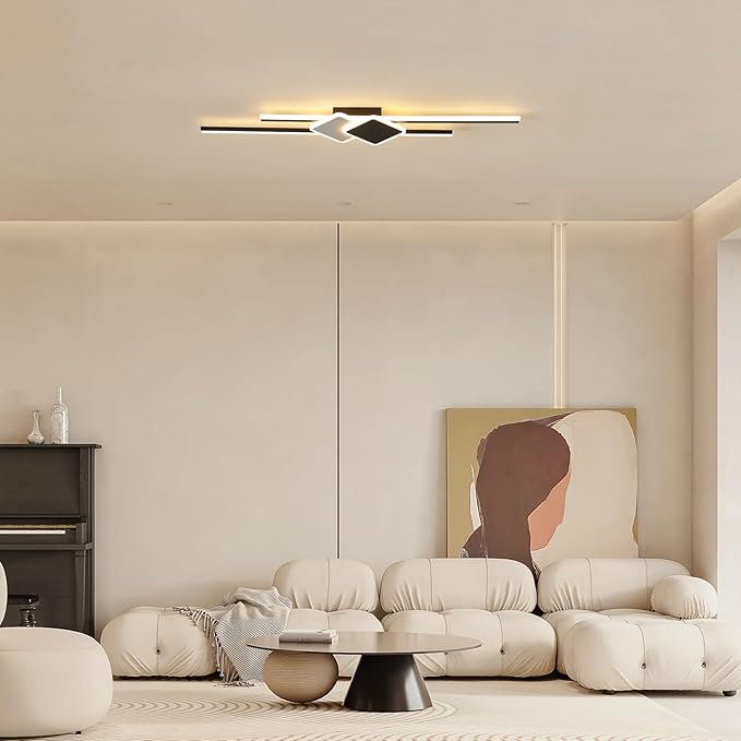 Qcyuui Linear Ceiling Light Modern LED Ceiling Lamp Dimmable Acrylic Ceiling Lighting Fixture with Remote Control for Bedroom Kitchen Dining Room Cloakroom Hallway(45W/39.4in/Linear Square)