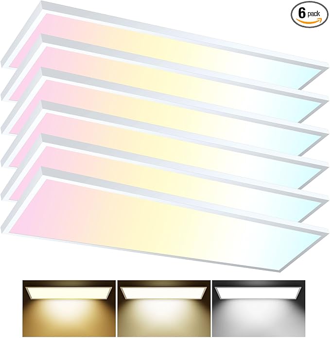 AIKVSXER 6 Pack 1x4 LED Flat Panel Light Surface Mount Ceiling Light, 5500LM 50W, 3000K/4000K/5000K Selectable, TRIAC Dimmable, AC120V, Kitchen Lights Ceiling Flush Mount for Garage/Basement/Laundry