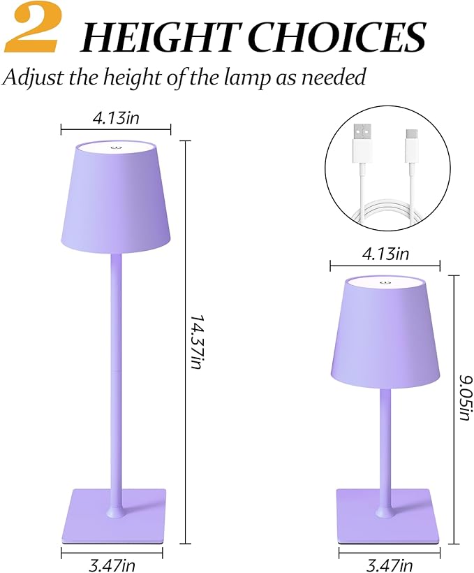 CHLORANTHUS 2 Pack Cordless Table Lamps, 3 Colors Stepless Dimming, 5000mAh Rechargeable Battery LED Desk Lamp for Bedroom/Couple Dinner/Desk/Cafe/Dining Room/Terrace
