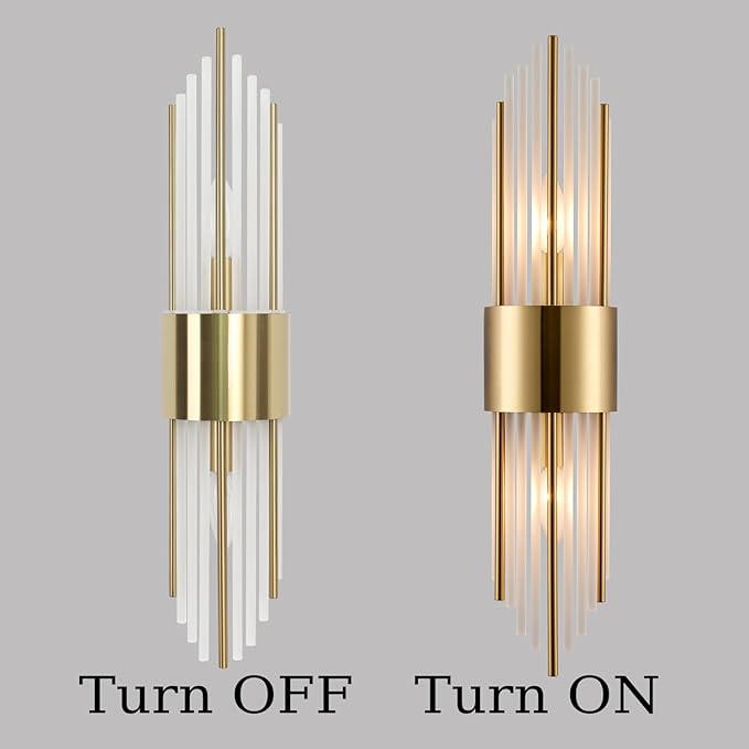 2-Light Modern Crystal Wall Sconces Titanium Gold Vanity Wall Light with Frosted Glass Luxury Set of 2 Wall Light Fixtures for Bedroom Living Room Dining Room Vanity Mirror Light