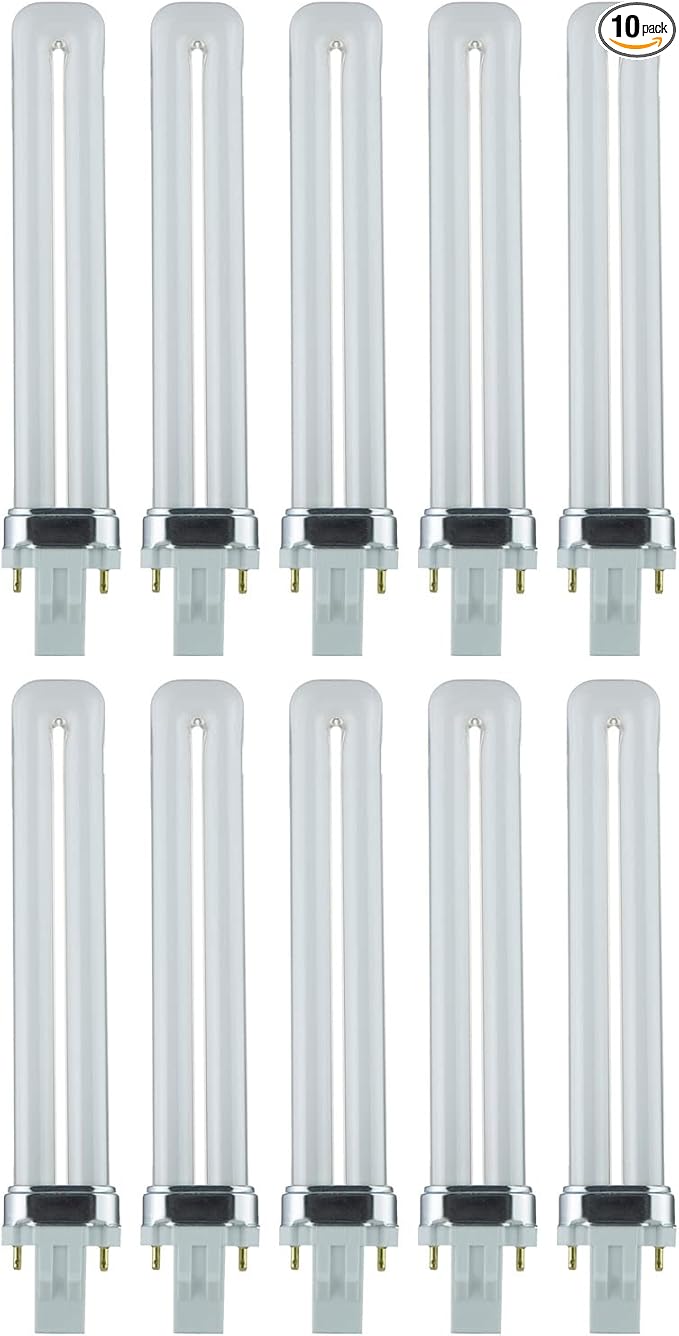 Sunlite PL13/SP65K Compact Fluorescent Single U-Shaped Twin Tube Light Bulb, 13 Watts, 120 Volts, 720 Lumens, 2-Pin GX23 Base, 6500K Daylight, 10 Pack