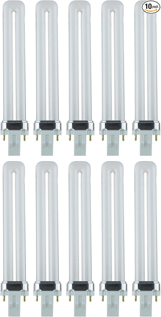 Sunlite PL13/SP65K Compact Fluorescent Single U-Shaped Twin Tube Light Bulb, 13 Watts, 120 Volts, 720 Lumens, 2-Pin GX23 Base, 6500K Daylight, 10 Pack