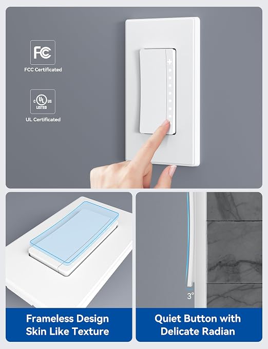 ELEGRP Single Pole Smart Dimmer Light Switch DPR10, 2.4GHz Wi-Fi Dimmer Switch Compatible with Alexa and Google Assistant, Needs Neutral Wire, No Hub Required, UL Listed, Matte White, 10 Pack