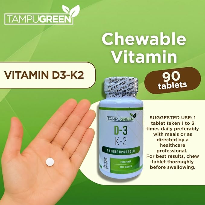 Vitamin D3 2000 IU + K2 75 mcg – Daily Bone, Immune & Heart Support – Supports Calcium Absorption – GMP – Made in USA – 90 Tablets