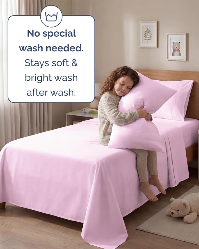 Twin 4 Piece Sheet Set - Comfy Breathable & Cooling - Ultra-Soft Hotel Luxury Bedding Set with 8-16 Inch Deep Pockets - 1 Flat & 1 Fitted Sheet & 2 Pillowcases - Wrinkle Free & Easy Care - Light Pink