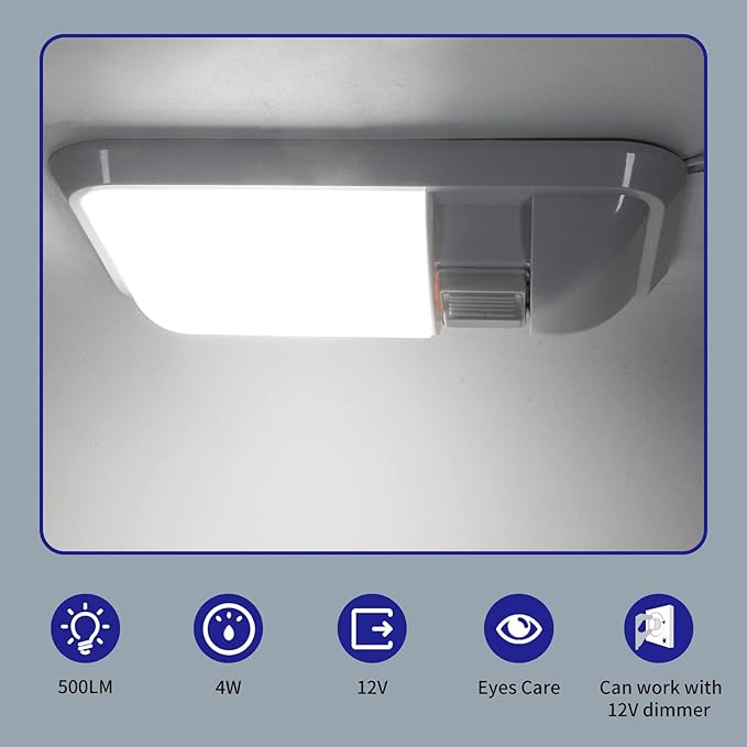 RVZONE 12V Led RV Ceiling Dome Light Frosted RV Interior Lighting 500LM 4W Natural White Single Dome Light Fixture for RV Trailer Camper Truck Van Boat (4000-4500K)