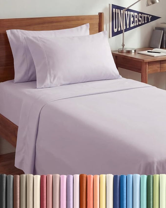 Twin XL 4 Piece Sheet Set - Comfy Breathable & Cooling - Soft Hotel Luxury Bedding Set with 8-16 Inch Deep Pockets - 1 Flat & 1 Fitted Sheet & 2 Pillowcases - Wrinkle Free & Easy Care - Light Lavender