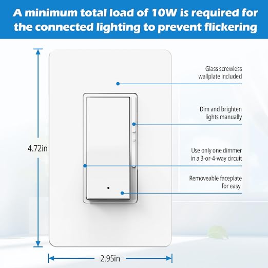 ThunderWay 10 Pack Slide Dimmer Light Switch, Single Pole or 3-Way LED Dimmer Switch, for 300W Dimmable LED/CFL Lights and 700W Incandescent/Halogen, Wall Plate Included, ETL Listed, White