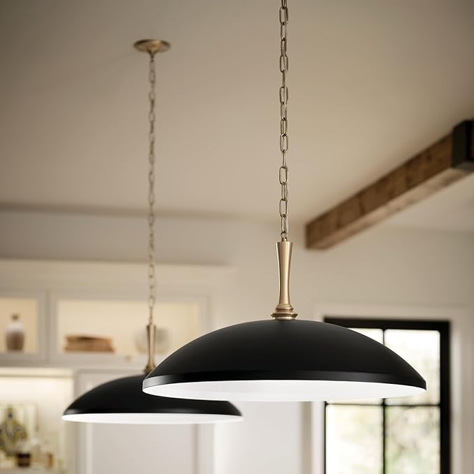 Kichler Delarosa 1-Light Pendant Light Fixture, Updated Traditional Hanging Light with Black Shade and Champagne Bronze Hardware for Kitchen Island, Dining Room, Hallway (12.75" x 20.25"), 52638BK