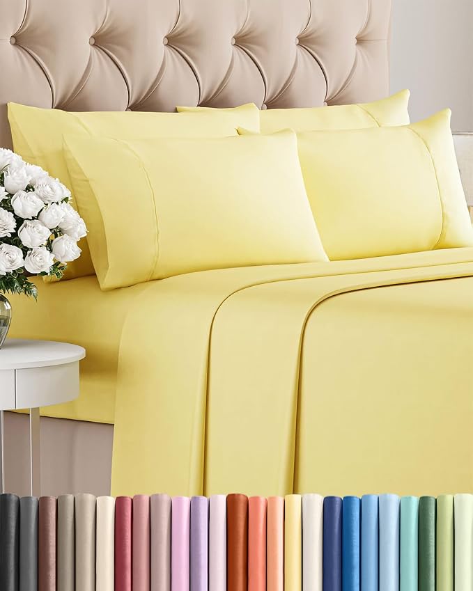 Cal King 6 Piece Sheet Set - Comfy Breathable & Cooling - Ultra-Soft Hotel Luxury Bedding Set with 8-16 Inch Deep Pockets - 1 Flat & 1 Fitted Sheet & 4 Pillowcases - Wrinkle Free & Easy Care - Yellow