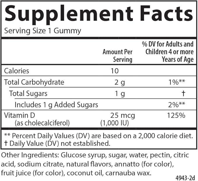 カールソン - キッズビタミンD3グミ、1000IU（25mcg）、骨の健康と免疫サポート、成長と発育、ビタミンDグミ、D3グミビタミン、天然フルーツフレーバー、ベジタリアングミ60粒（2個パック）