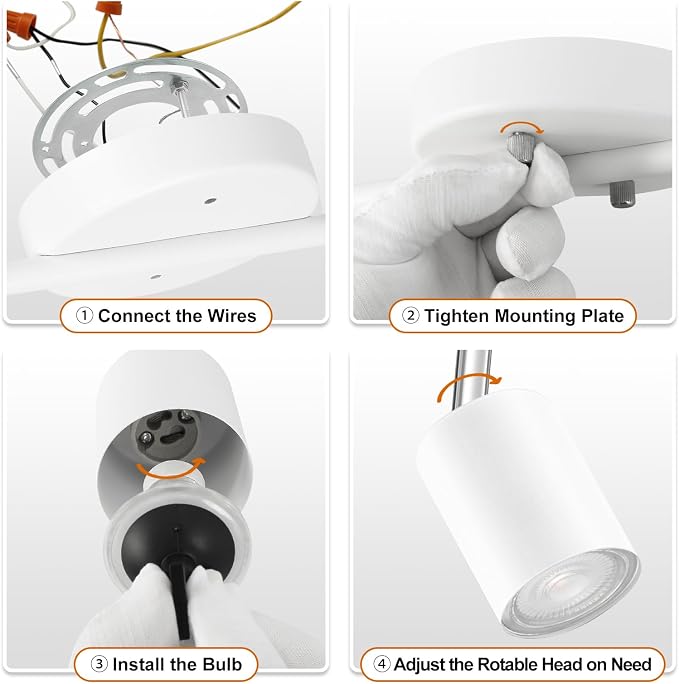 BoostArea LED 2 Light Track Lighting Kit, White 2 Way Ceiling Spot Lighting, Flexibly Rotatable Light Head for Kitchen, Living Room, Bedroom, GU10 Bulb Not Included