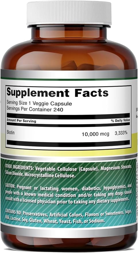 Amazing Formulas Biotin (Vitamin B7) 10,000 Mcg | Veggie Capsules Supplement | Non-GMO | Gluten-Free | Made in USA (1 Pack | 240 Count)