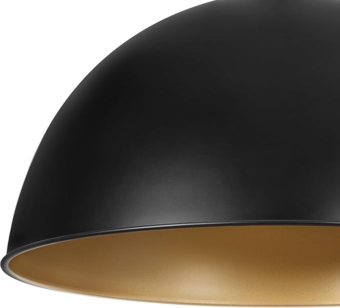 LamQee 13 Inch Black and Gold Metal Pendant Light Kitchen Island, Farmhouse Modern Dome Pendant Light Fixtures Ceiling Hanging Lighting Chandelier for Dining Room Over Table, Bar, Hallway, Entryway