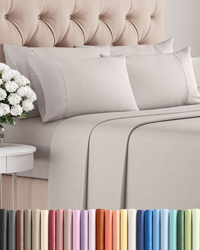 King 6 Piece Sheet Set - Comfy Breathable & Cooling - Ultra-Soft Hotel Luxury Bedding Set with 8-16 Inch Deep Pockets - 1 Flat & 1 Fitted Sheet & 4 Pillowcases - Wrinkle Free & Easy Care - Light Grey