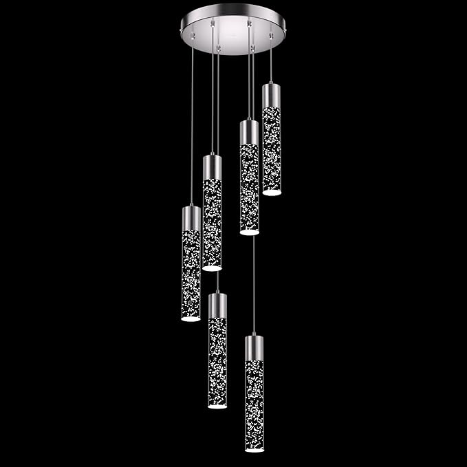 Pendant Lights Kitchen Island, 3000K-6500K Modern Kitchen Island Lights, Ceiling Lighting Fixtures with Crystal Bubble, 3 Color Integrated LED Hanging Light Brushed Nickel 1 Pack(6-Light)