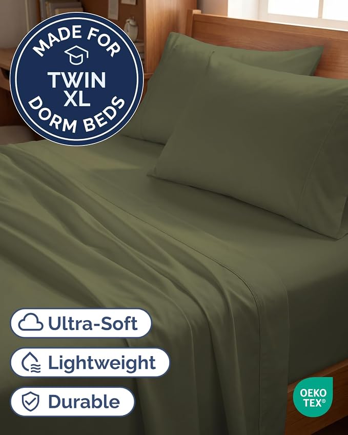 Twin XL 4 Piece Sheet Set - Comfy Breathable & Cooling - Ultra Soft Hotel Luxury Bedding Set w/ 8-16 Inch Deep Pockets - 1 Flat & 1 Fitted Sheet & 2 Pillowcases - Wrinkle Free & Easy Care - Sage Green