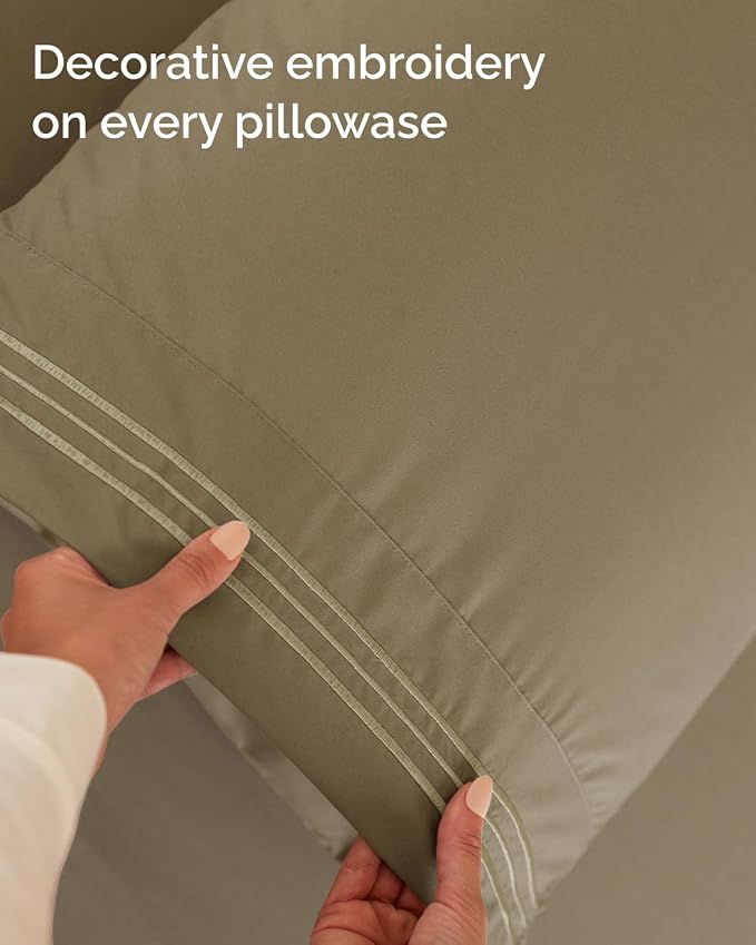 Twin XL 4 Piece Sheet Set - Comfy Breathable & Cooling - Ultra Soft Hotel Luxury Bedding Set w/ 8-16 Inch Deep Pockets - 1 Flat & 1 Fitted Sheet & 2 Pillowcases - Wrinkle Free and Easy Care - Khaki