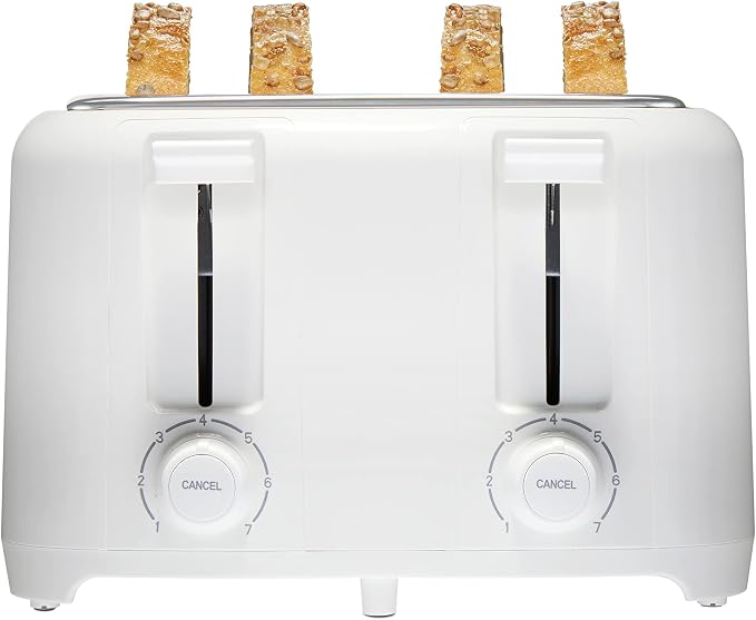 Proctor Silex 4 Slice Toaster with Extra Wide Slots for Bagels, Cool-Touch Walls, Shade Selector with 7 Browning Levels, Toast Boost, Auto Shut-off and Cancel Button, White (24214PS)