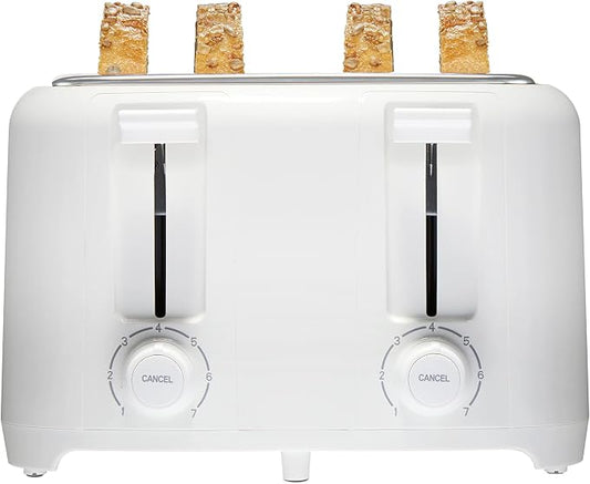 Proctor Silex 4 Slice Toaster with Extra Wide Slots for Bagels, Cool-Touch Walls, Shade Selector with 7 Browning Levels, Toast Boost, Auto Shut-off and Cancel Button, White (24214PS)