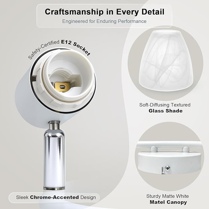 HiBay 6-Light Track Lighting White, Flexible Ceiling Light Fixture w/Glass Shades, Modern Track Spot Lights Indoor for Kitchen, Living Room, Dining Room, E12 Base, No Bulbs