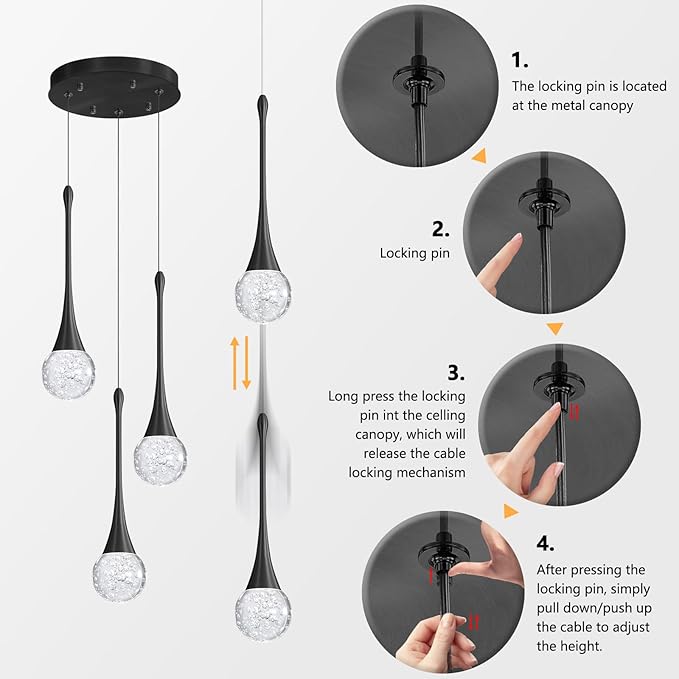 cenzoz 3-Lights Modern Pendant Lights for Kitchen Island LED Dimmable Crystal Glam Ceiling Pendant Lighting Chandelier for Dining Room Hallway Bedroom Corner Lamp Black
