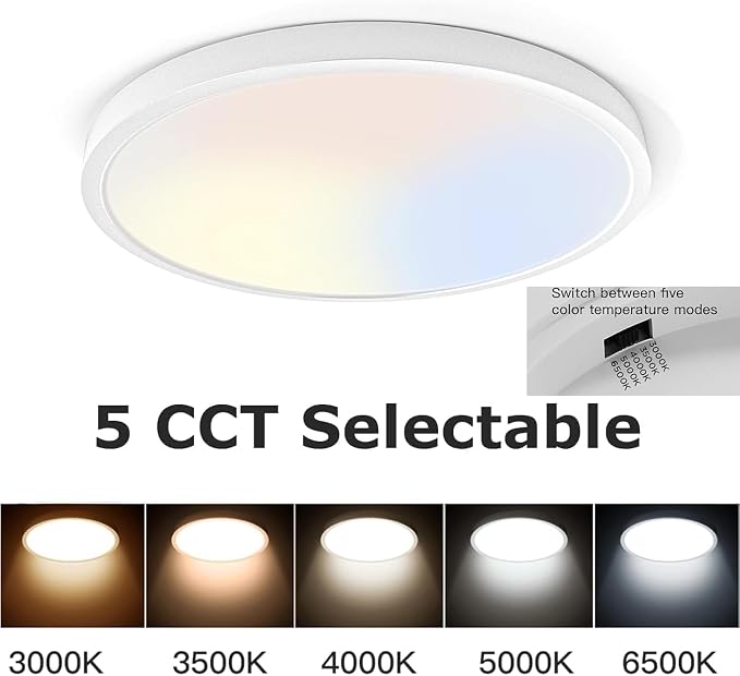 TALOYA 2-Pack 15.8" LED Flush Mount Ceiling Light Fixture,24W 5CCT,White | 100–240 VAC Input,Edge-Lit LED Modern Ceiling Lamp for Living Room,Bedroom,Hallway,Kitchens