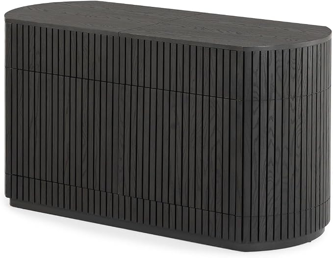 Transformer Table Round Sideboard Buffet Cabinet, Black | Hidden Drawers, Wood Storage Cabinet, Solid Wood, Integrated Table Panel Storage