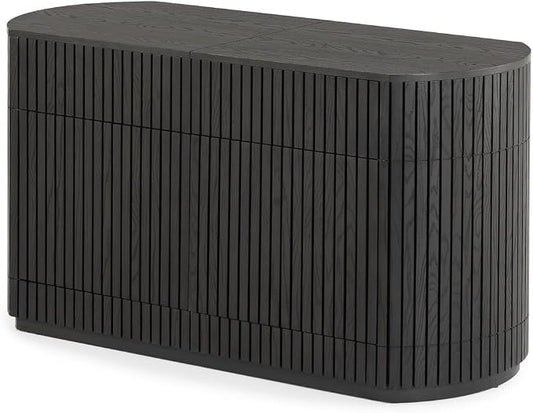 Transformer Table Round Sideboard Buffet Cabinet, Black | Hidden Drawers, Wood Storage Cabinet, Solid Wood, Integrated Table Panel Storage
