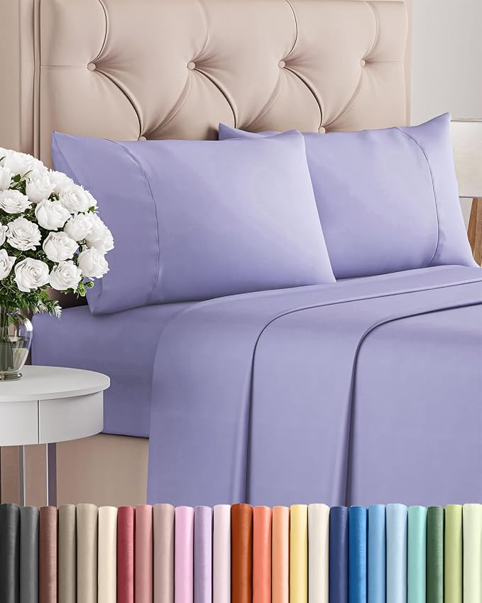 Twin 4 Piece Sheet Set - Comfy Breathable & Cooling - Ultra Soft Hotel Luxury Bedding Set w/ 8-16 Inch Deep Pockets - 1 Flat & 1 Fitted Sheet & 2 Pillowcases - Wrinkle Free and Easy Care - Lavender