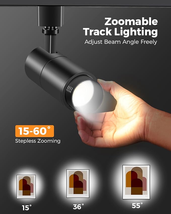 VANoopee 3-Color Zoomable 10W LED Track Lighting Heads H Type Track Light Heads Dimmable Bright Ceiling Spotlight Fixtures Accent Art, 3000K 4000K 5000K Adjustable, CRI90+ 15°-60° 1000lm Black 4 Pack