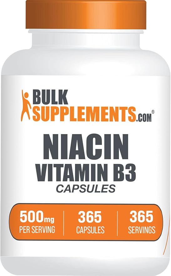 BulkSupplements.com Gélules de niacine - Supplément de niacine, vitamine B3 - Sans gluten, 1 gélule par portion, 365 gélules (Paquet de 1)