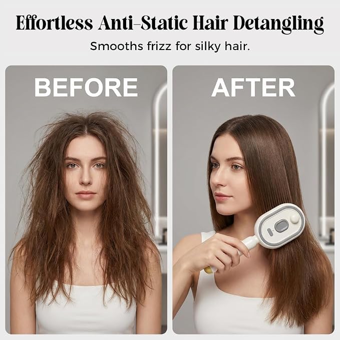 Upgrade Rechargeable 3 in 1 Self Cleaning Hair Brush with Water Spray, 2026 New Electric Steam Brush for Hair, Electric Spray Air Cushion Massage Comb for Long Short Hairs Frizz Control (White-1)
