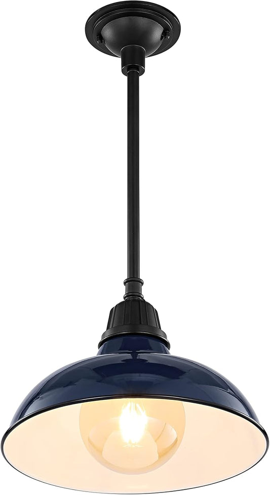 JONATHAN Y 12.25" Navy/Black 1-Light Farmhouse Indoor/Outdoor LED Pendant Iron Hanging Light, and Black Metal Shade, Rustic Ceiling Lamp for Kitchen Island, LED Bulb Included (JYL7611C)