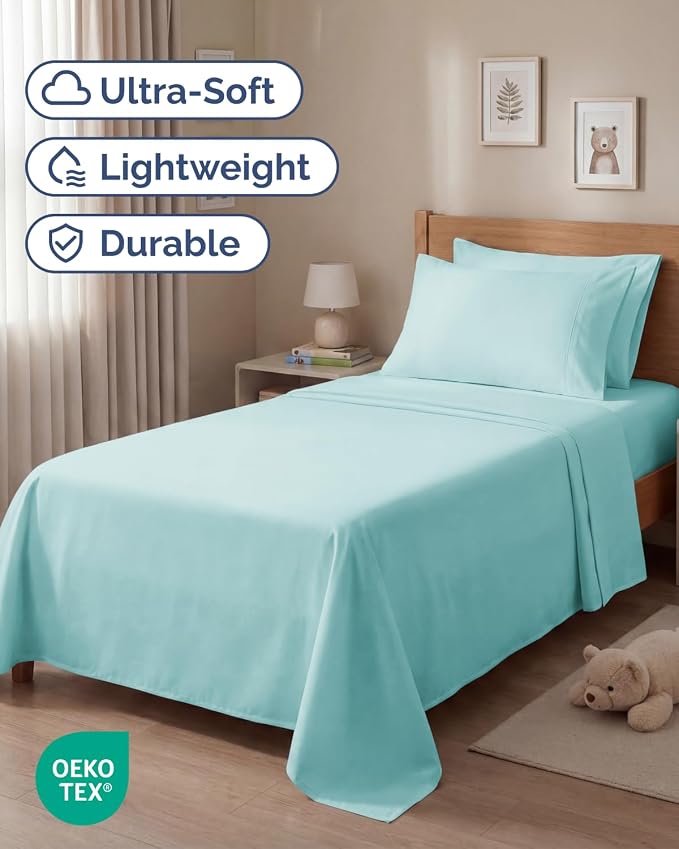 Twin 4 Piece Sheet Set - Comfy Breathable & Cooling - Ultra Soft Hotel Luxury Bedding Set w/ 8-16 Inch Deep Pockets - 1 Flat & 1 Fitted Sheet & 2 Pillowcases - Wrinkle Free and Easy Care - Spa Blue