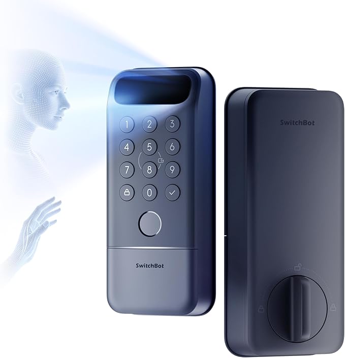 SwitchBot Lock Vision Pro Smart Lock, 3D Face Recognition + Palm Vein + Fingerprint, Keyless Entry Deadbolt for Front Door, 12-Month Battery, WiFi No Hub, Auto-Lock, Matter, Apple Home, Alexa, Google