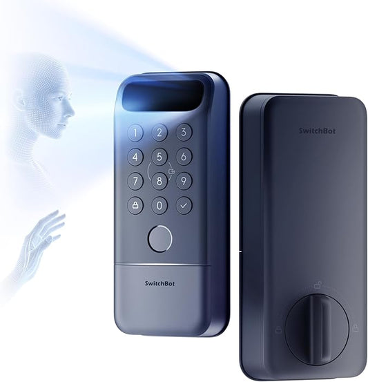 SwitchBot Lock Vision Pro Smart Lock, 3D Face Recognition + Palm Vein + Fingerprint, Keyless Entry Deadbolt for Front Door, 12-Month Battery, WiFi No Hub, Auto-Lock, Matter, Apple Home, Alexa, Google