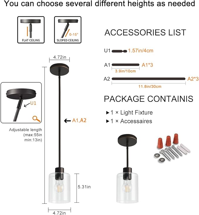 Brown and Gold Pendant Lights Kitchen Island - Clear Glass Pendant Light Fixture Multiple Stems Rods 3 Units 12 Inch 3 Units 4 Inch (1 Pack Brown and Gold Downrod)