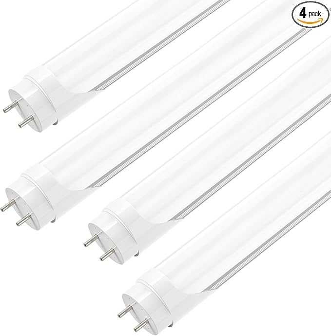 JESLED T8 LED Bulbs 4 Foot, 24W 3200LM,6000K, Type A+B T10 T12 Fluorescent Light Bulbs, Plug and Play or Ballast Bypass, Single or Double End Powered, for Office, Garage, 4-Pack