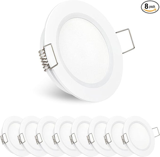 8 Pack 12 Volt LED Puck Light 2.75” RV Recessed Mount Ceiling Light for Camper Van Truck Boat Interior Ceiling Kitchen Cabinet Lighting CRI 93 (Pearly White/Cool White)