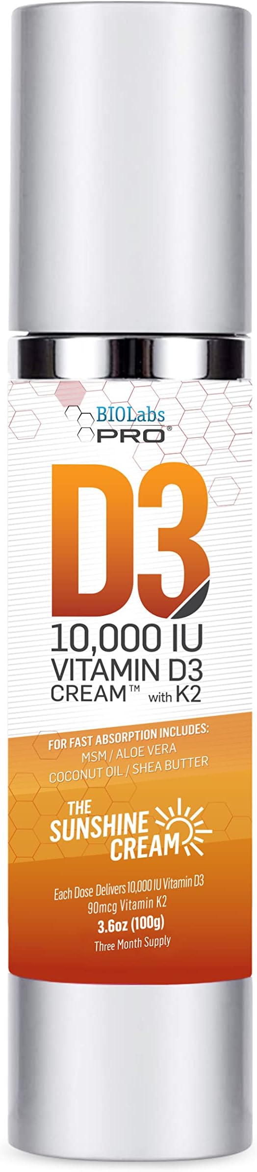 Crème de vitamine D naturelle pure D3 10000UI, puissance maximale, pour lutter naturellement contre la carence en vitamine D - avec de la vitamine K2 et de l'extrait de feuille d'olivier - Pour trois mois - Sûre et efficace (10 000 UI - 102 g)