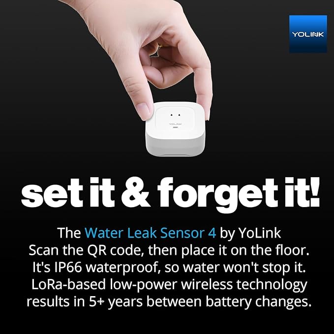YoLink Smart Home Starter Kit: Hub & Water Leak Sensor 4 with 105dB Audio Alarm 3-Pack, SMS/Text, Email & Push Notifications, Freeze Warning, LoRa Up to 1/4 Mile Open-Air Range, w/Alexa, IFTTT