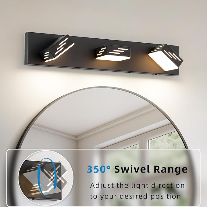 Joosenhouse 3-Light Black Bathroom Vanity Light, 5CCT Dimmable Bathroom Lighting fixtures, LED Vanity Lights Above Mirror 23.6 Inch 24W Makeup Mirror Lights