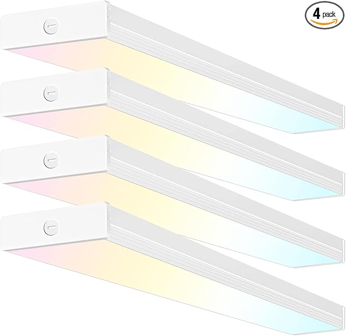 4 Pack 4FT LED Wraparound Light with 3 Wattages/3 Lumens/3 CCT Selectable, 55W/65W/75W, 5500lm/6500lm/7500lm, 3000K/4000K/5000K, 4 Foot LED Wrap Light Fixture, Flush Mount Office Ceiling Light, ETL