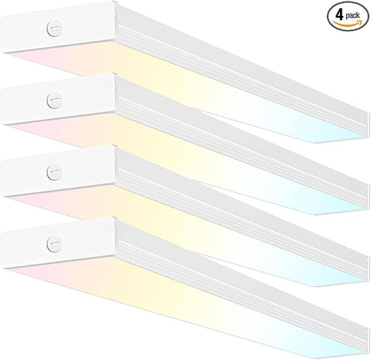 4 Pack 4FT LED Wraparound Light with 3 Wattages/3 Lumens/3 CCT Selectable, 55W/65W/75W, 5500lm/6500lm/7500lm, 3000K/4000K/5000K, 4 Foot LED Wrap Light Fixture, Flush Mount Office Ceiling Light, ETL