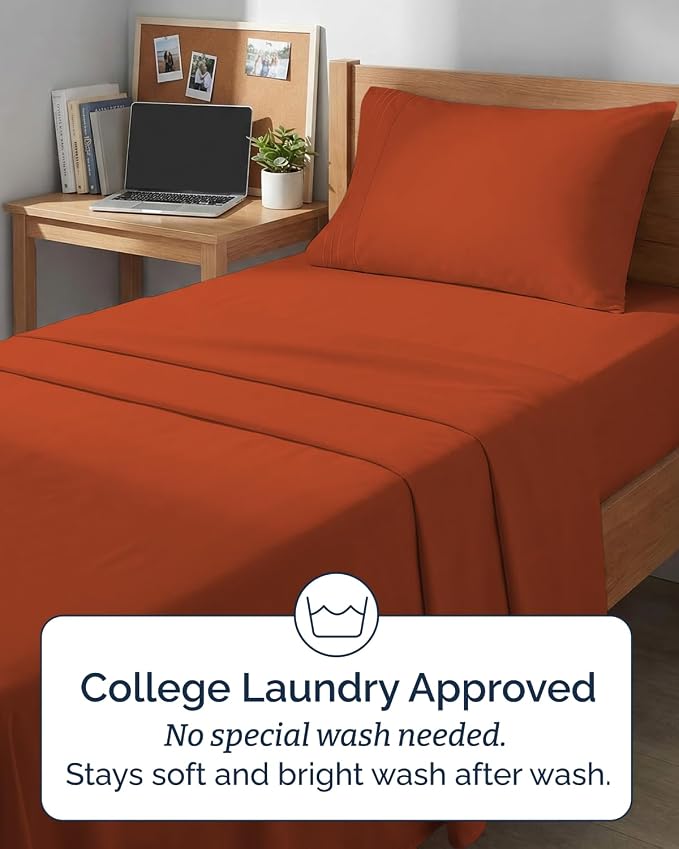 Twin XL 4 Piece Sheet Set - Comfy Breathable & Cooling - Ultra Soft Hotel Luxury Bedding Set w/ 8-16 Inch Deep Pockets - 1 Flat & 1 Fitted Sheet & 2 Pillowcases - Wrinkle Free & Easy Care - Terracotta